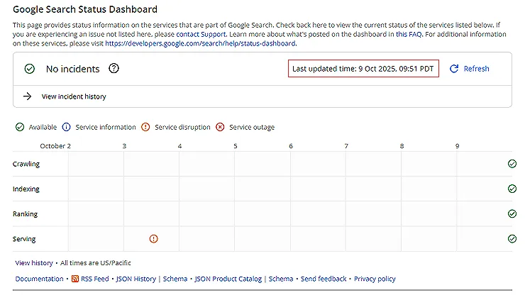 Google Search Service Disruptions Oct, 9 2025