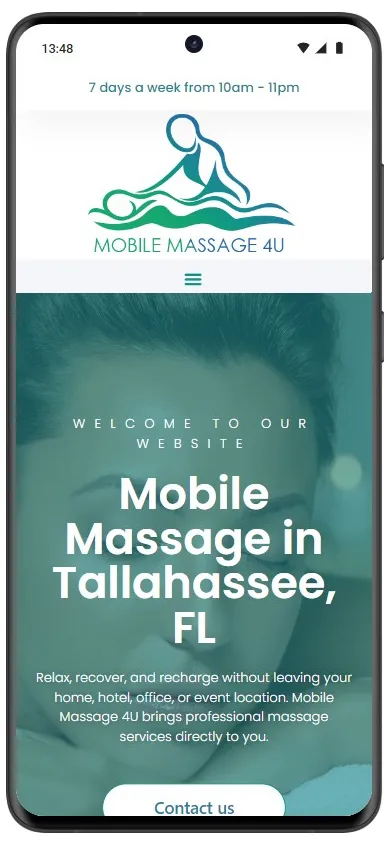 Mobile Massage 4 U mobile website screenshot