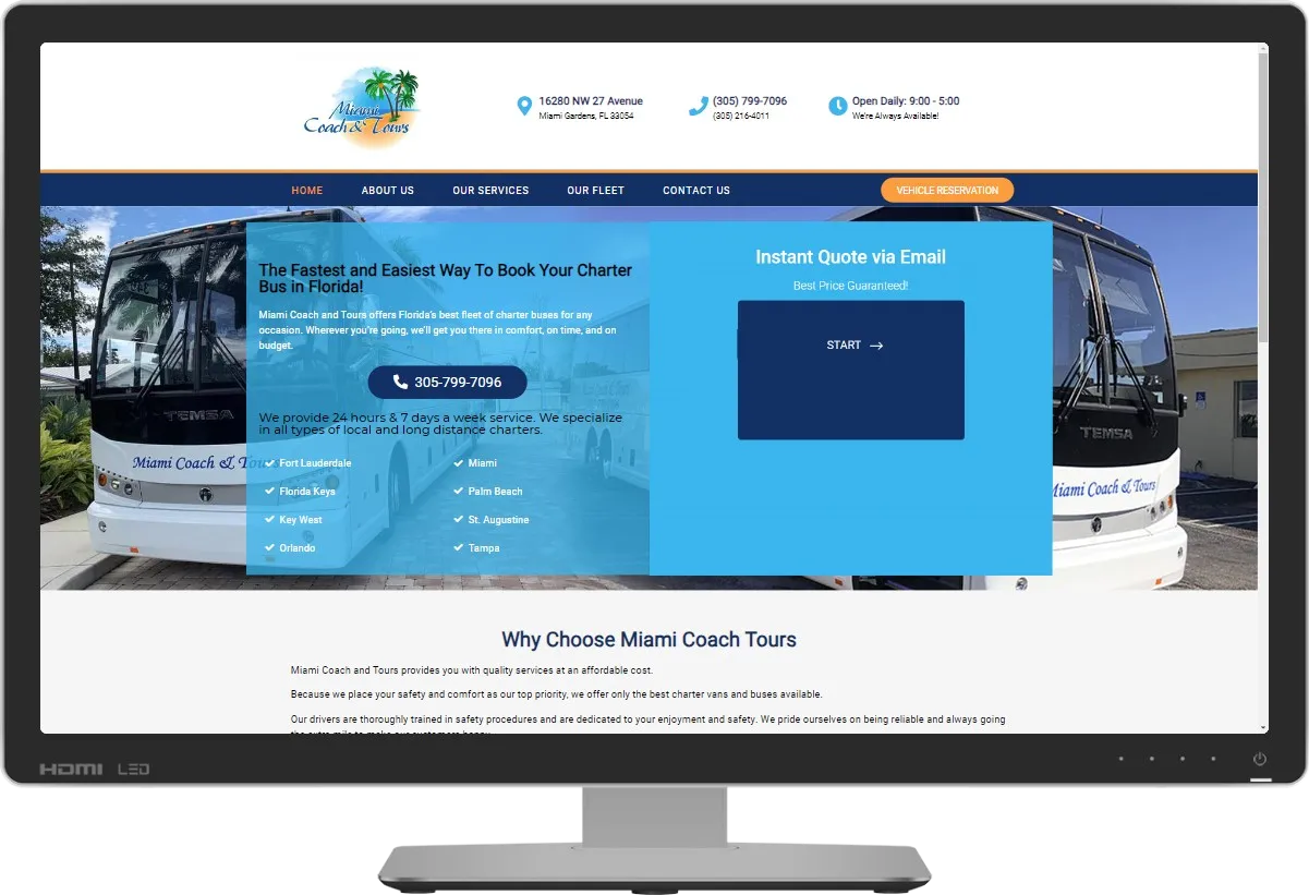 Miami Coach and Tours desktop website screenshot
