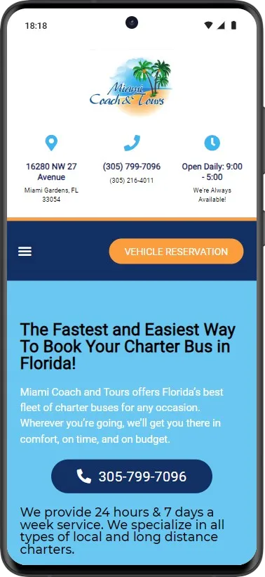 Miami Coach and Tours mobile website screenshot