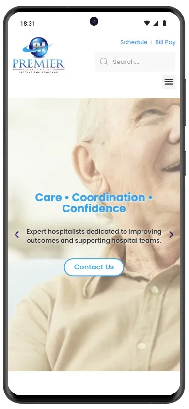 Premier Hospitalists mobile website screenshot