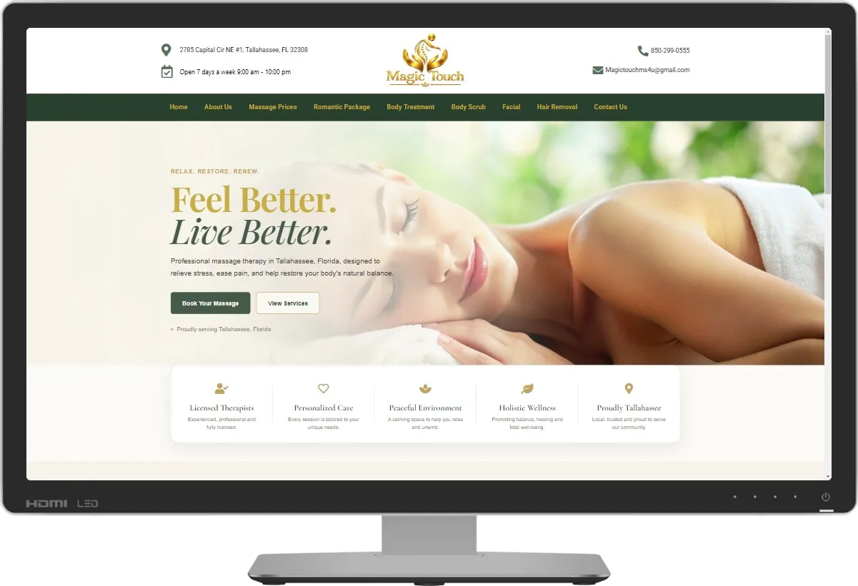 Magic Touch Massage desktop website screenshot