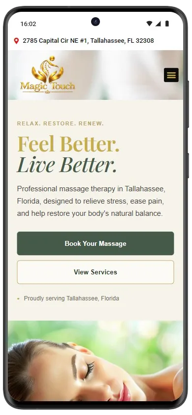 Magic Touch Massage mobile website screenshot