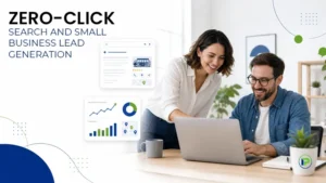 A digital marketer team analyzing zero-click search engine results and local business listing visibility on a desktop screen.