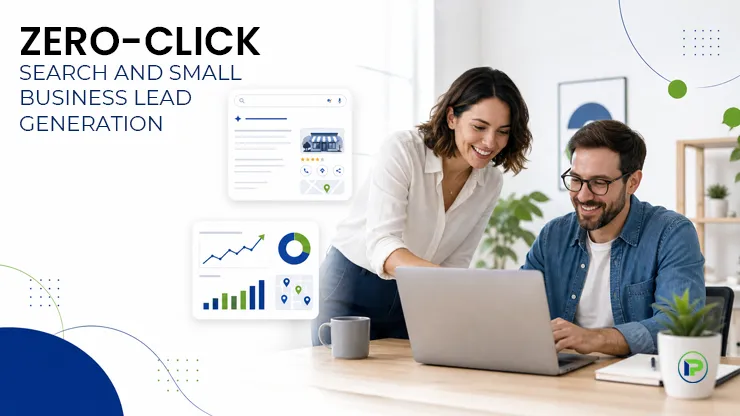 A digital marketer team analyzing zero-click search engine results and local business listing visibility on a desktop screen.